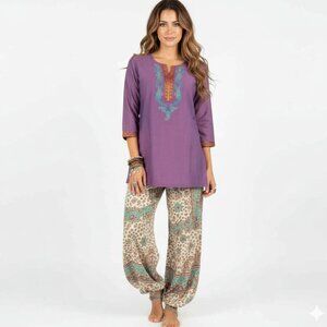 Nwt $425 Anthropologie  SOCH Eggplant Embroidered V-Neck Bohemian Top Blouse M